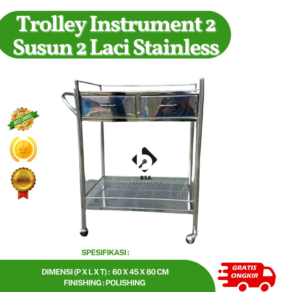 Trolley Instrument 2 Susun 2 Laci Stainless