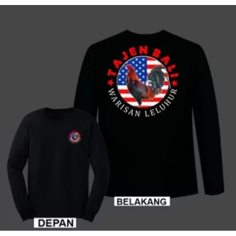 KAOS LENGAN PANJANG AYAM TAJEN BALI MODEL BENDERA USA