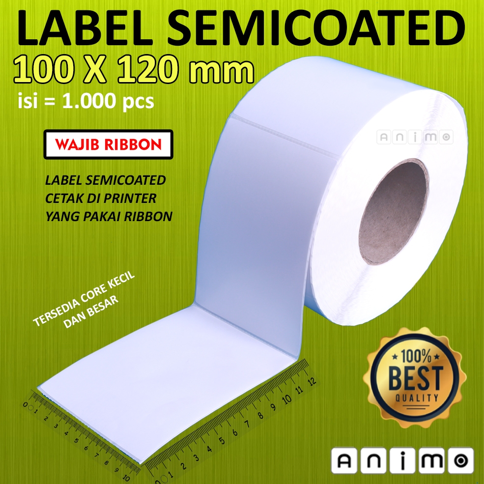 

LABEL SEMICOATED 100 x 120 = 1000 PCS - LABEL BARCODE Semicoated 100X120 MM - Stiker Barcode Semicoated Industri Core Besar 10X15 cm ISI 1000 PCS