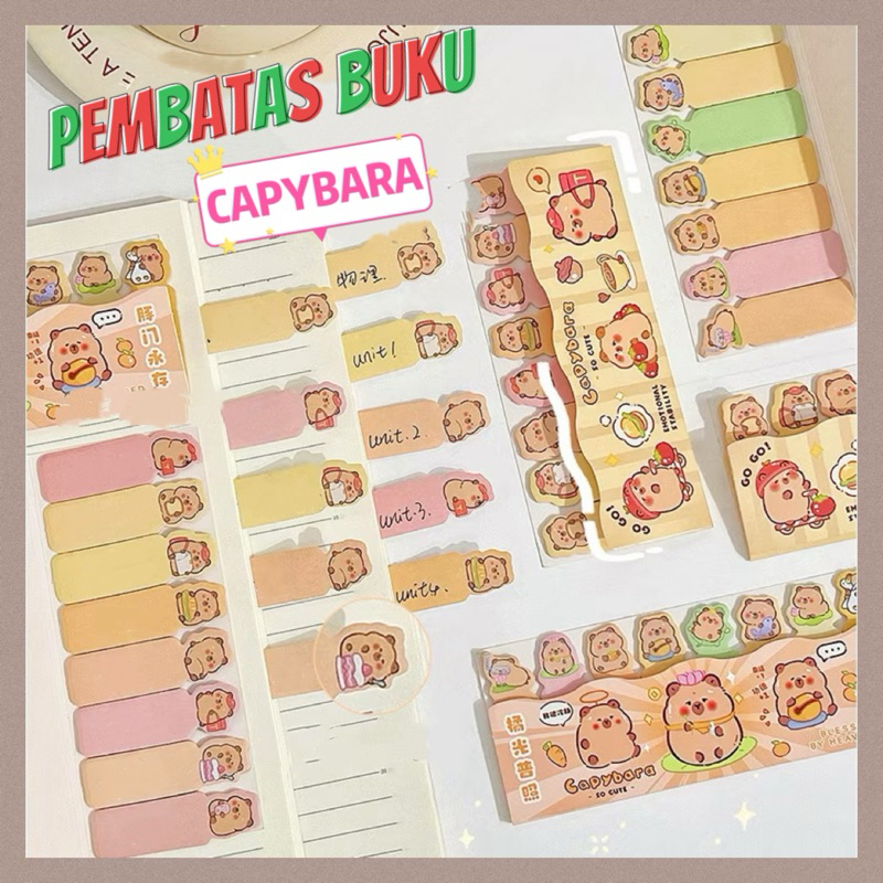 

Sticky Note Pembatas Buku Inner Index Memo Pad Karakter Capybara Pony Kertas Warna Pembatas Buku 120 Lembar MP01