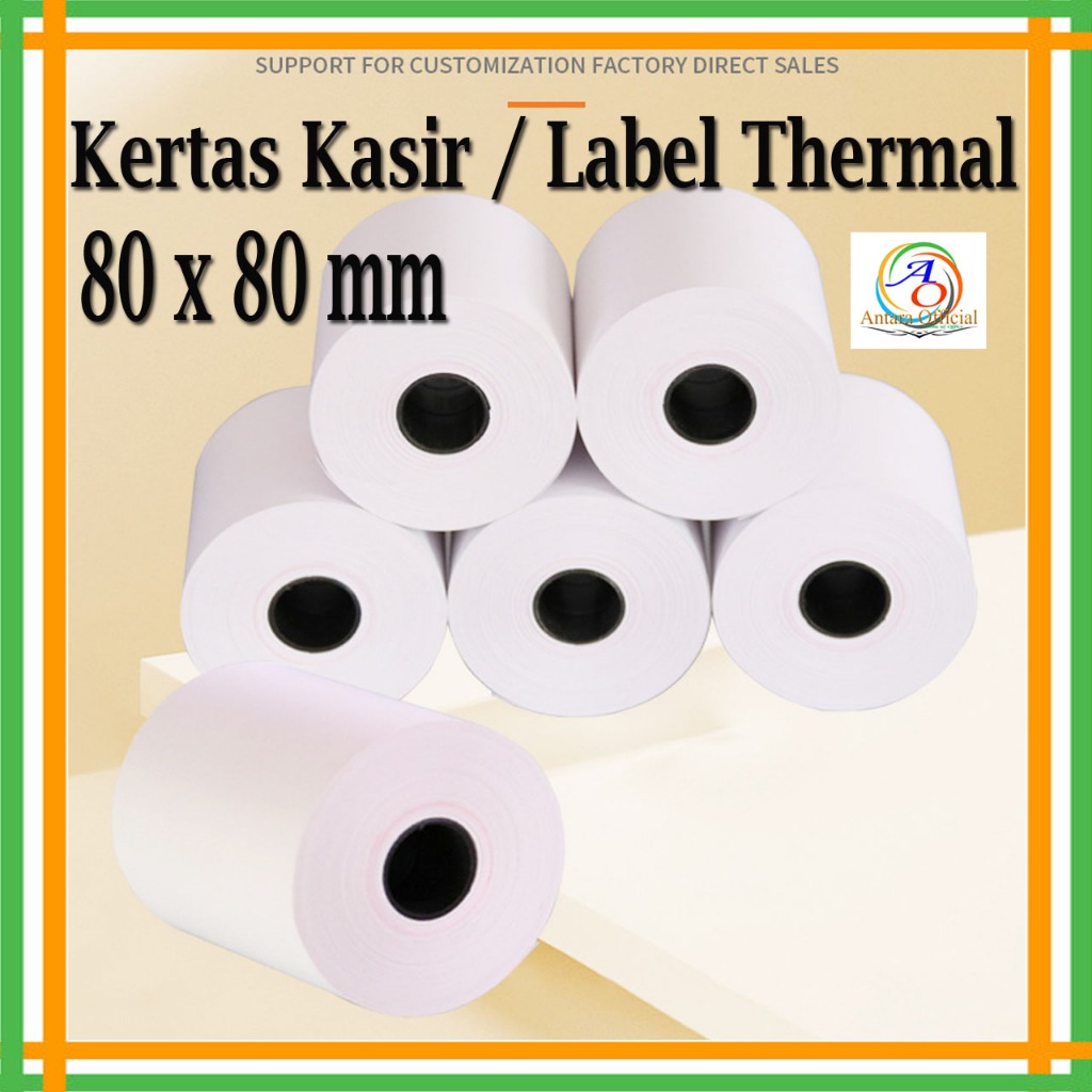 

Struk Kasir 80 x 80 mm Kertas Label Thermal Printer Paper Roll Coreless Termal Pos Receipt Mini Printers