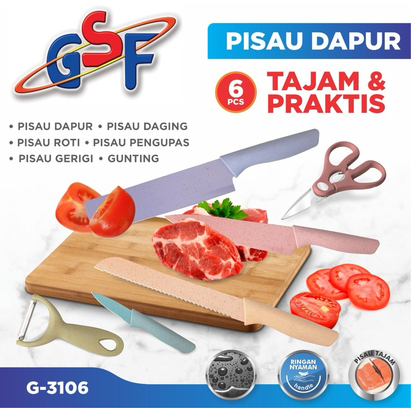 Pisau Set 6 in 1 pisau Dapur Pisau Ceramic Pisau Buah Set Pisau Daging Parutan GSF 3106