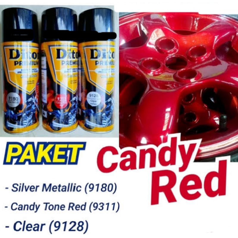 Pilok Candy Merah Paket 3Klg Diton Premium Candy Tone 9311 Cat Semprot Sepeda Motor Mobil Velg