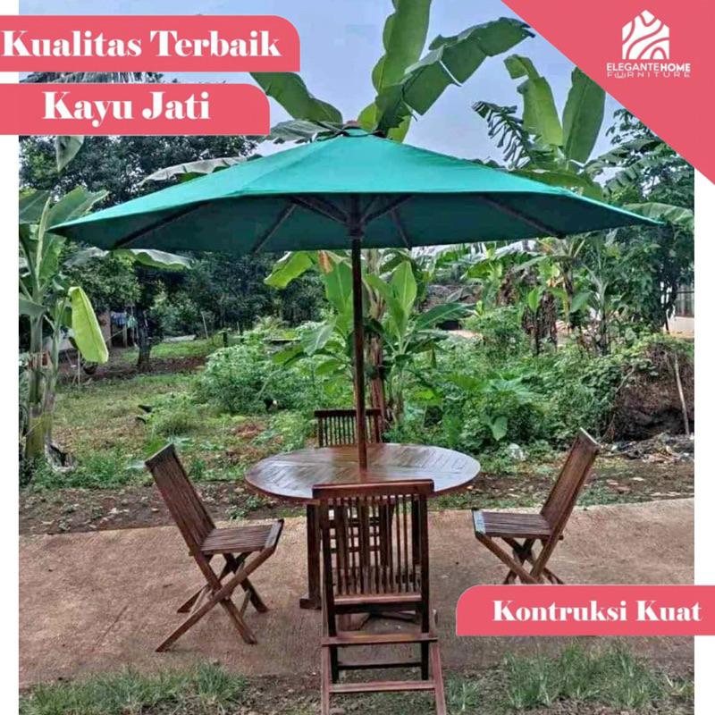payung kayu jati, payung cafe, payung taman, payung pantai, payung teras, diameter 3m set meja payun