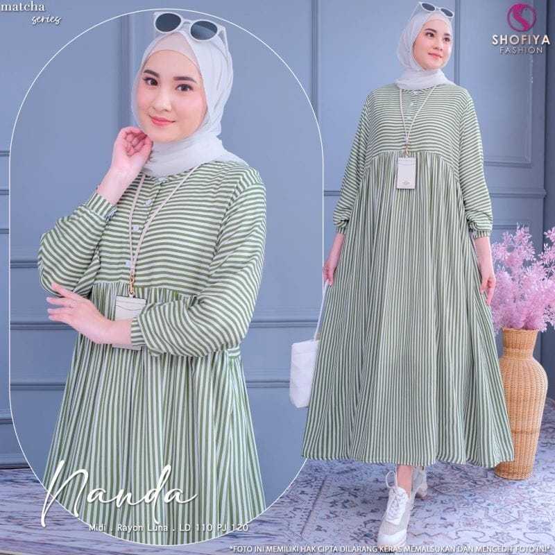 Promo Nanda Midi Dress Salur - Rayon Luna Adem Women's Dress Midi Dress Salur Jawani Terbaru Gamis S