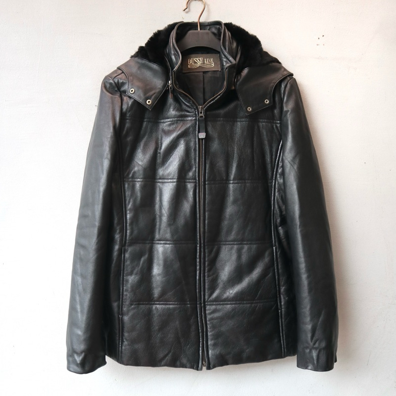 Jaket kulit hoodie asli domba hodie slim cewek cowok tebal berhudi topi tudung genuine leather jacke
