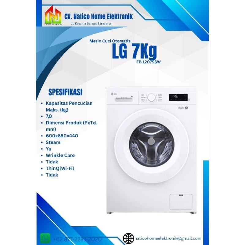 MESIN CUCI LG FB1207S6W/Mesin Cuci Otomatis 7Kg
