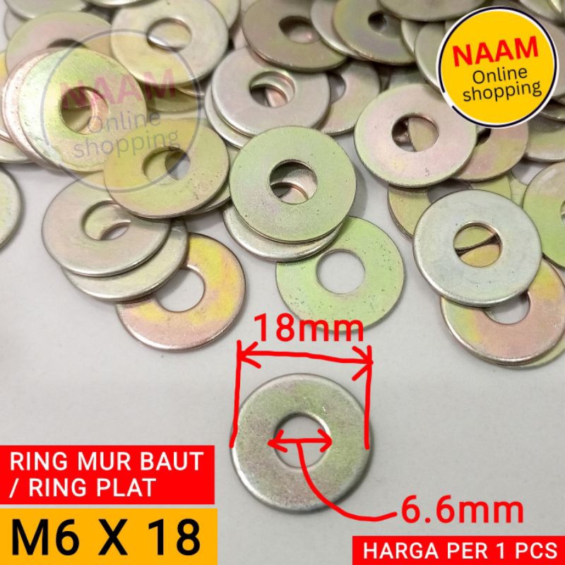 (M6X18) RING BAUT M6 X 18 - RING PLAT BAUT KUNCI 10 - RING MUR BAUT 6MM KUNCI PAS 10 - RING WASHER