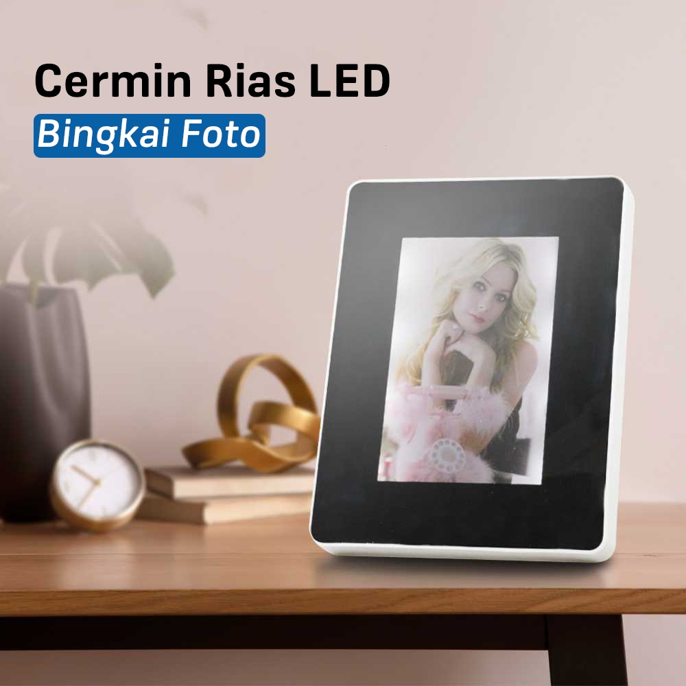 Cermin Make Up Bingkai Figura Foto Dengan Lampu LED