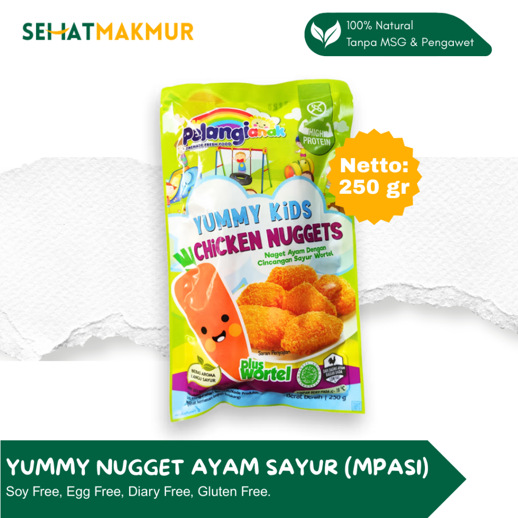

Pelangi Healthy Frozen Food - Yummy Kids Nugget Ayam Sayur (Organik, Tanpa MSG, Pengawet dan Gluten)