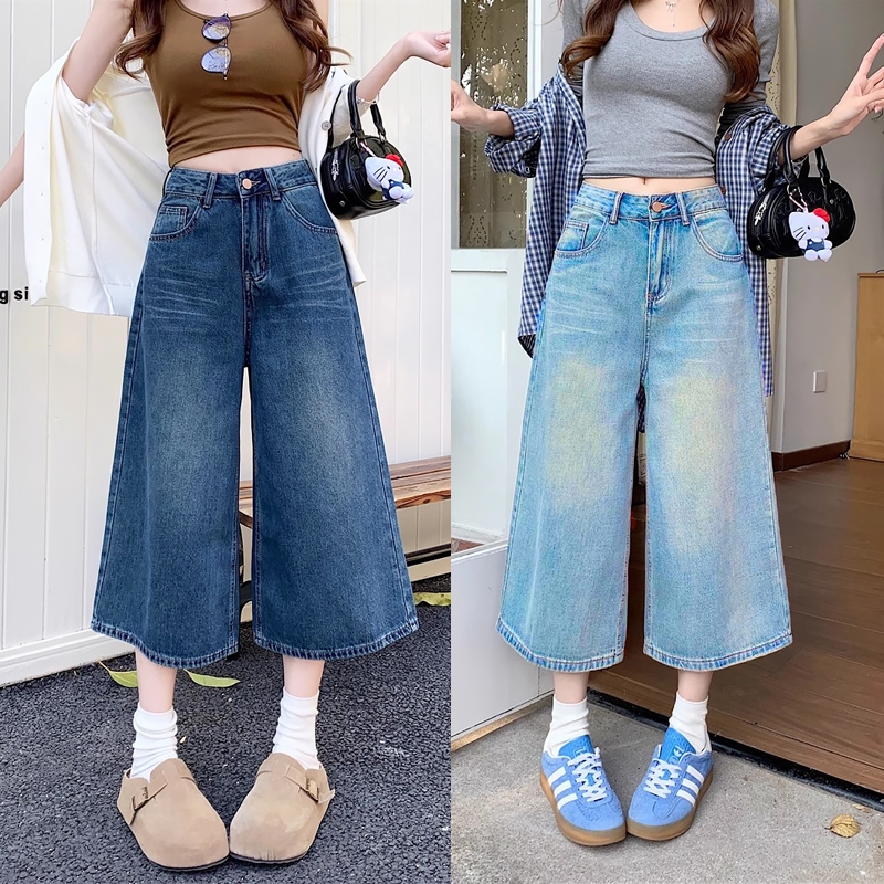 [BISA COD] celana jeans wanita kulot Retro biru pants pria wanita 3/4 pants baggy pants premium deni