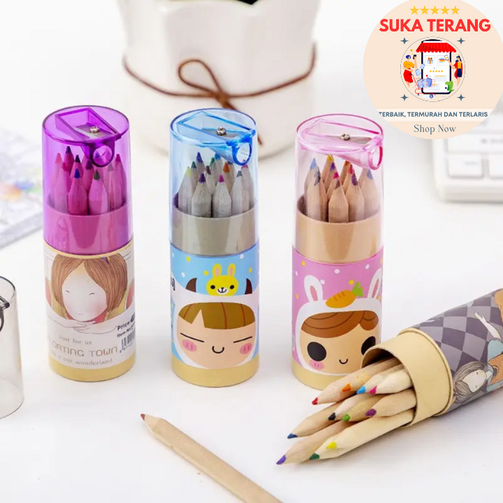 

ST Pensil Warna 12 IN 1 + Serutan Pensil Color Pencils Quality Pensil Warna Karakter Kemasan Tabung Murah
