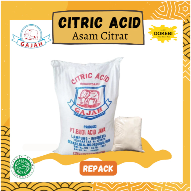 

Citrun Acid Cap Gajah 1 KG - Asam Sitrat FOOD GRADE - Sitrun Makanan - SITRAT