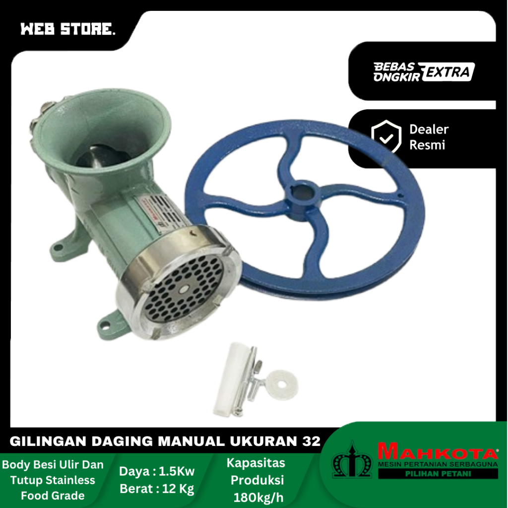 Mesin Gilingan Daging Manual Stainless Kacang Pelet Ukuran 32 Mahkota Meat Grinder Body Besi