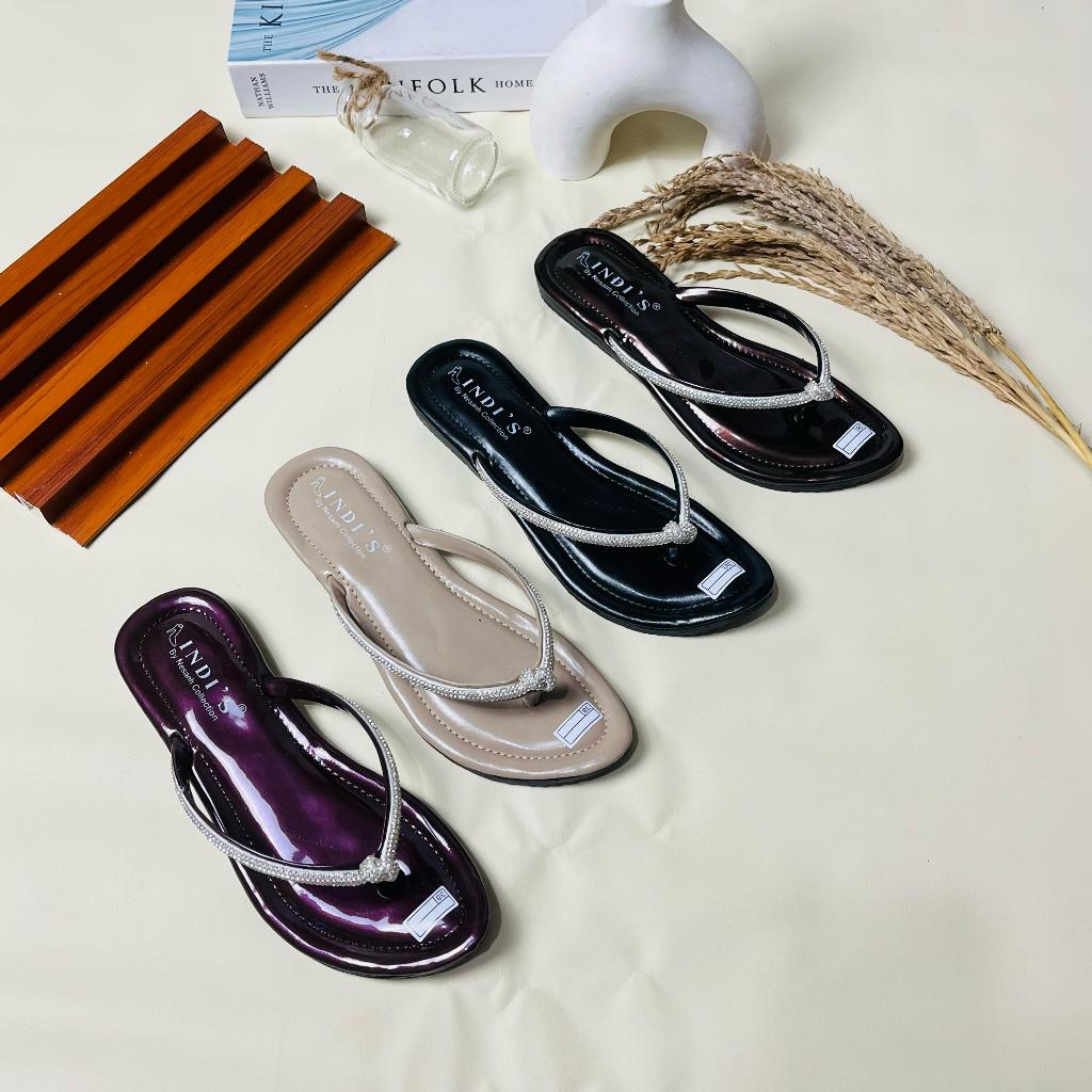 NESANH Binda Sendal Flat Wanita Jepit Mutiara Empuk Sol Karet Anti Licin