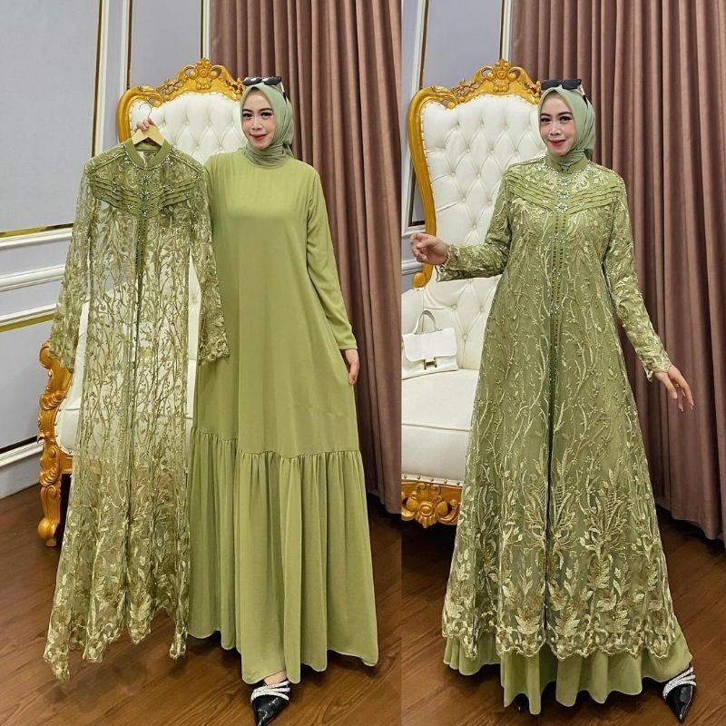 Gamis putih mewah elegan 2 in 1 rompi terpisah full bordir terbaru 2025 kekinian modern -AmirahStore