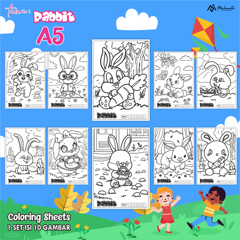 

[RABBIT] KERTAS MEWARNAI UNTUK ANAK - KERTAS BER GAMBAR 10 LEMBAR READY STOCK - COLORING SHEETS A5