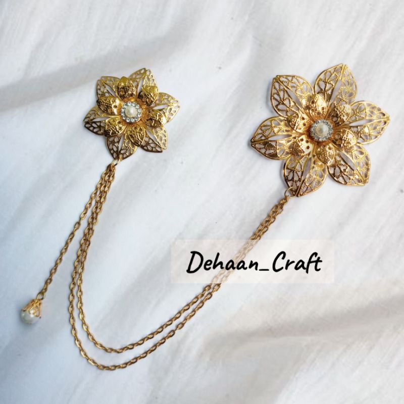 Bros Kebaya Modern Kebaya Janggan, Bros Bunga Kebaya Emas, Bros Rantai