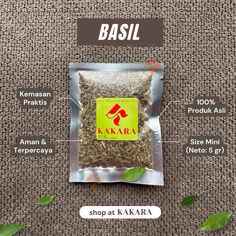 

KAKARA - Daun Basil Kering / Dried Basil 5 gram bumbu dapur rempah mini kemasan sachet
