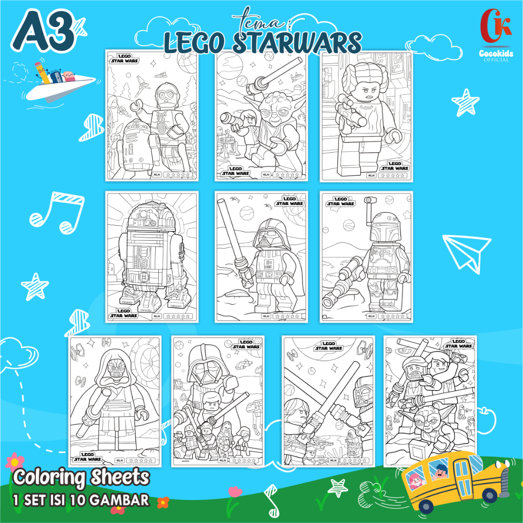 

(LEGO STARWARS 01) KERTAS MEWARNAI ANAK A3 - COLORING SHEETS SERIES 1 - LEMBAR MEWARNAI ANAK PAUD/TK/SD