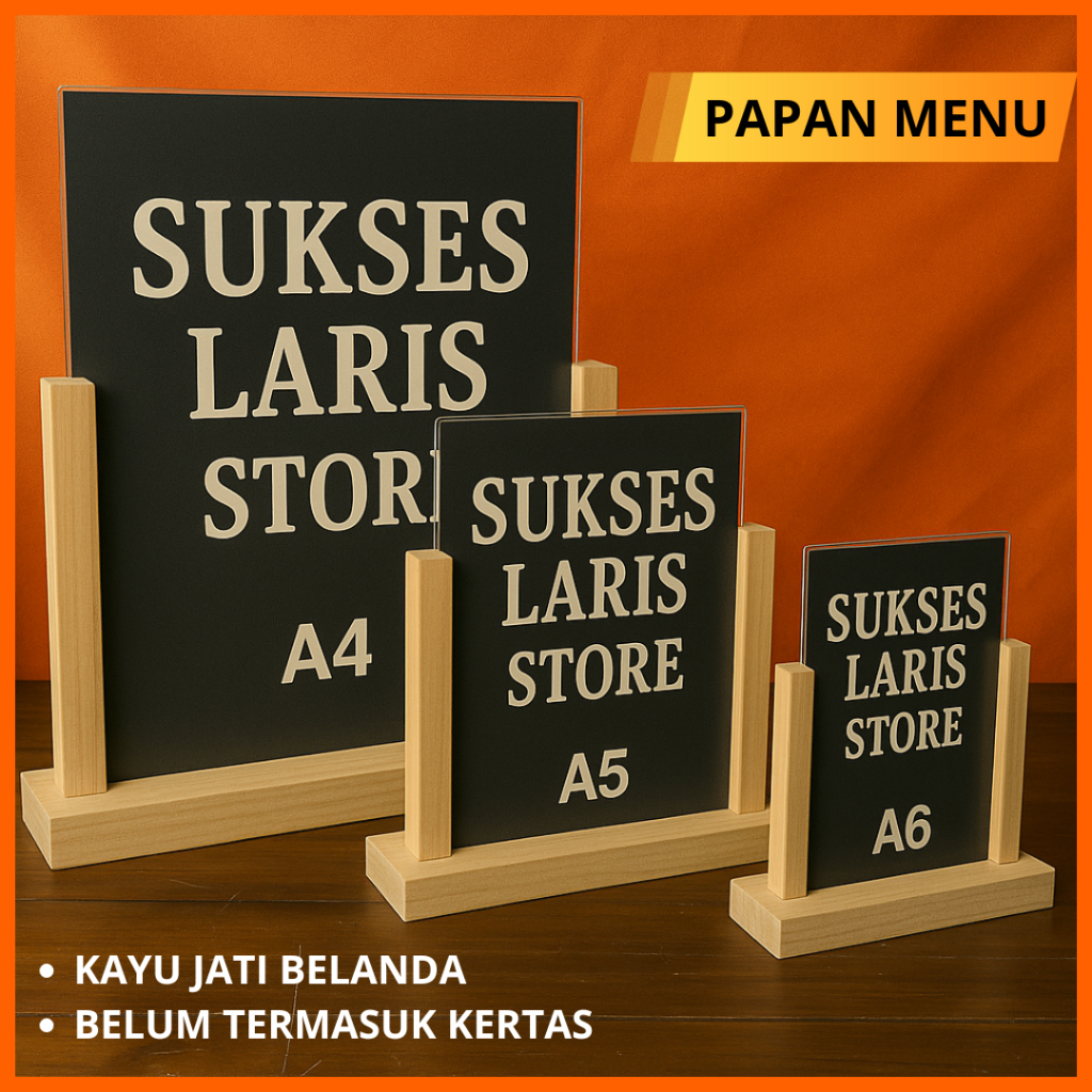 STAND MENU KAYU | PAPAN MENU A6 A5 A4 SERBAGUNA