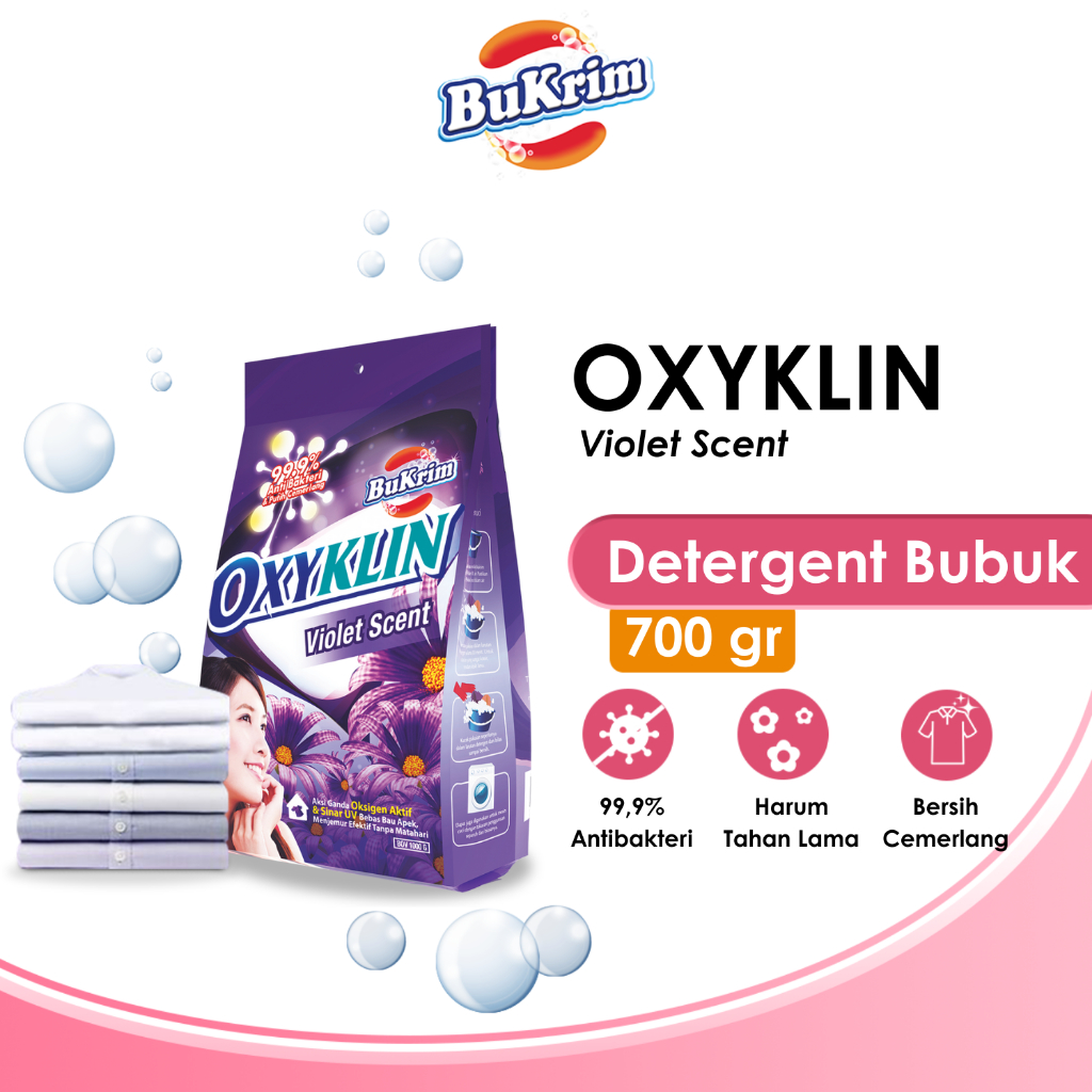 Sabun Detergent Bubuk BuKrim Oxyklin Violet 700gr (Tanpa Piring)