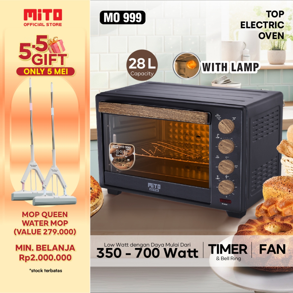 Mito MO999 Oven Listrik 28L Silver - Pemanggang Kue dan Makanan dengan Teknologi Diamond Shape Aluminium Cavity