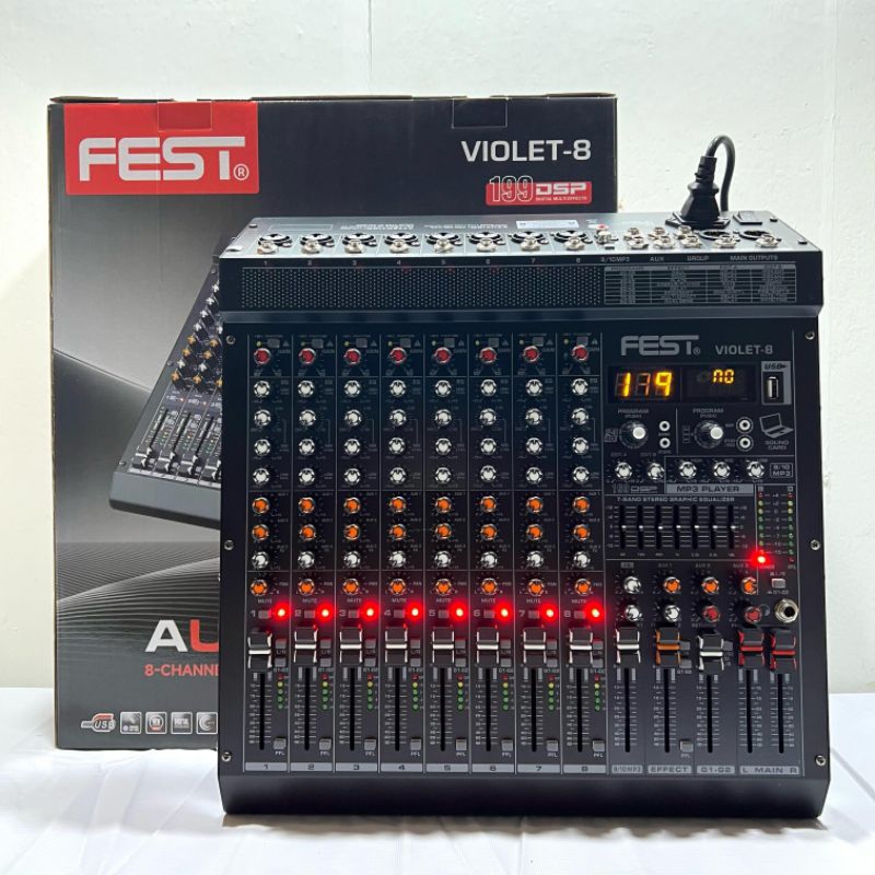 Mixer Fest Violet 8 Original 8 Channel + Stereo L R Channel Bluetooth