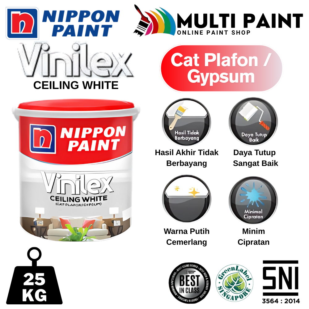 NIPPON PAINT VINILEX CEILING WHITE 20KG VINILEX CAT PLAFON GIPSUM 20KG CAT NIPON VINILEX PUTIH 20KG