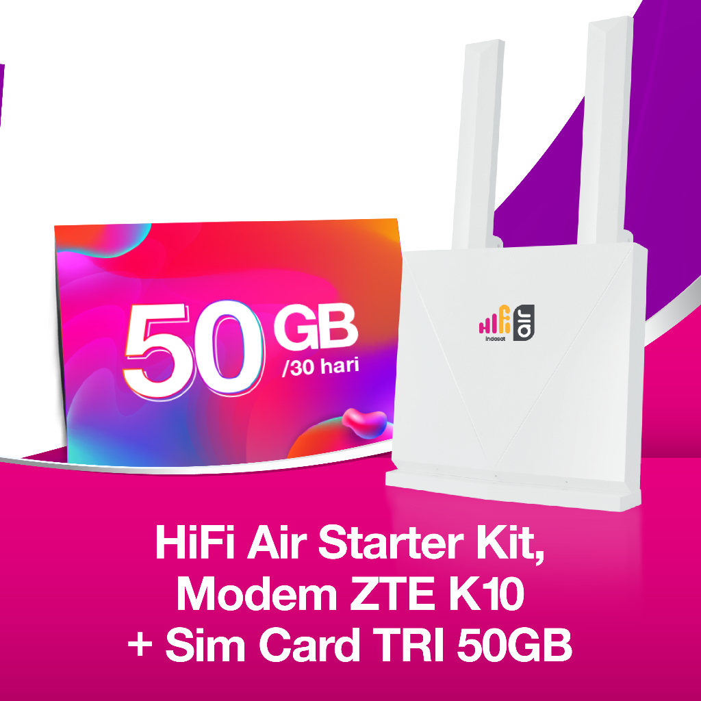 Indosat HiFi Air : Modem ZTE K10 + SIM Card TRI 50GB
