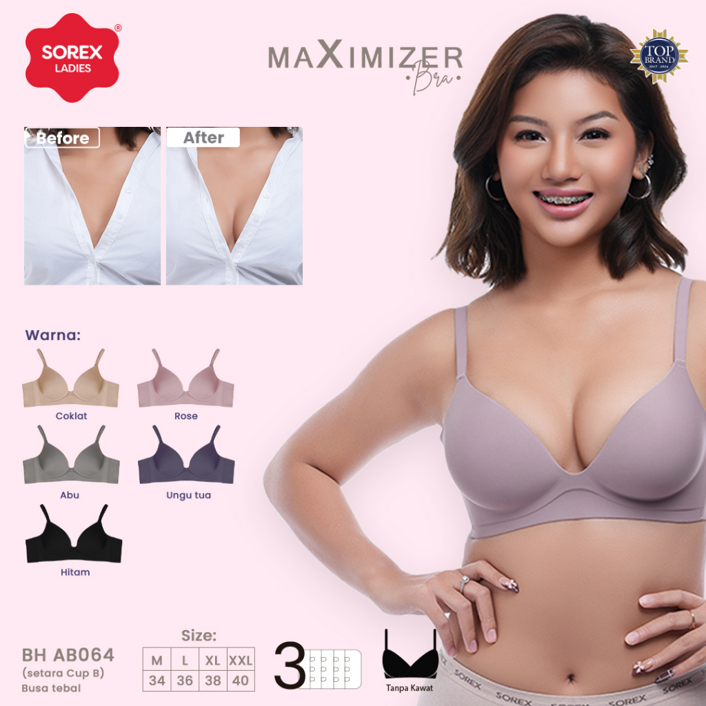 Sorex Maximizer Bra Tanpa Kawat Busa Tebal Push Up Kait 2 Cup B Seamless Bra BH AB064 ( AB 064 )