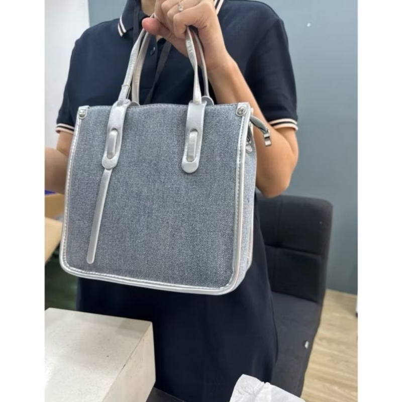 Tas Premium RC Royal Cuir Mini Tote Denim Silver / Handbag / Slingbag