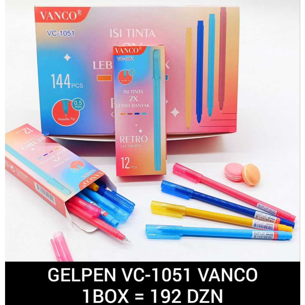 

[1 Lusin/ 12 Pcs] Pulpen Bolpen Gel Ink Pen Needle Tip Retro Vanco VC-1051 Hitam 0.5mm