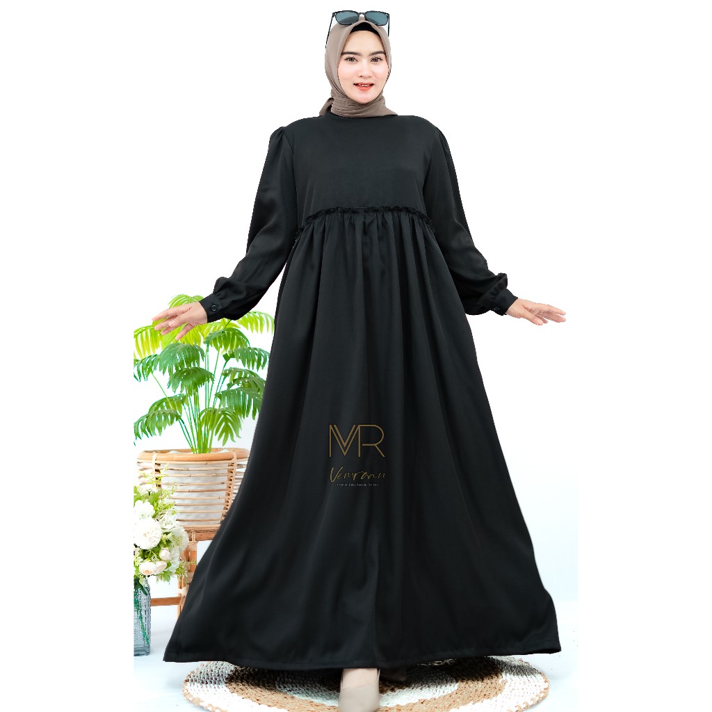 DRES GAMIS HIJAB HITAM PANJANG POLOS MODERN STYLE SIMPLE KEKINIAN [COD]