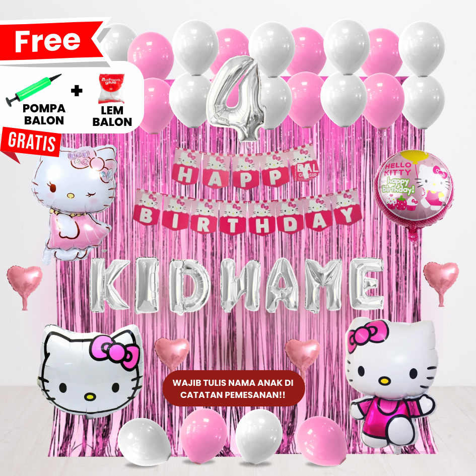 HELLO KITTY SET DEKOR ULANG TAHUN ANAK/ DEKORASI ULTAH ANAK/BALON ULANG TAHUN ANAK/BALON ULTAH SIAP 