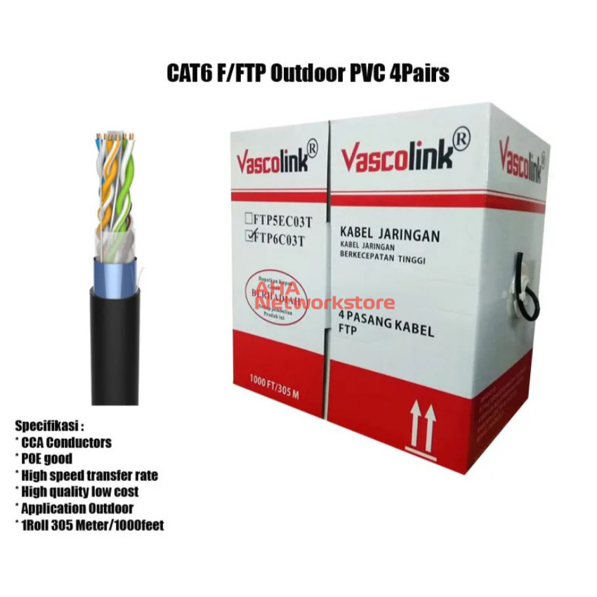 Vascolink Kabel FTP Cat6 Outdoor Kabel FTP Cat6 Vascolink FTP Cat6 VL107 - FTP6C03T Double Jacket