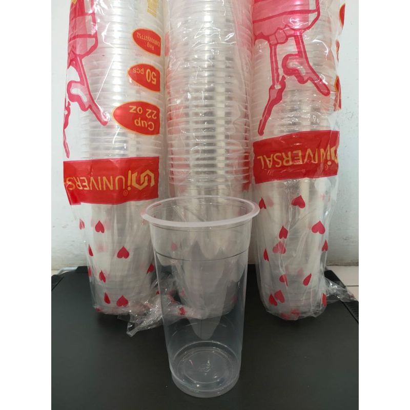 Gelas Plastik Bening Datar 22oz (Isi 50pcs) / Gelas Plastik Pop Ice Es Teh Jumbo