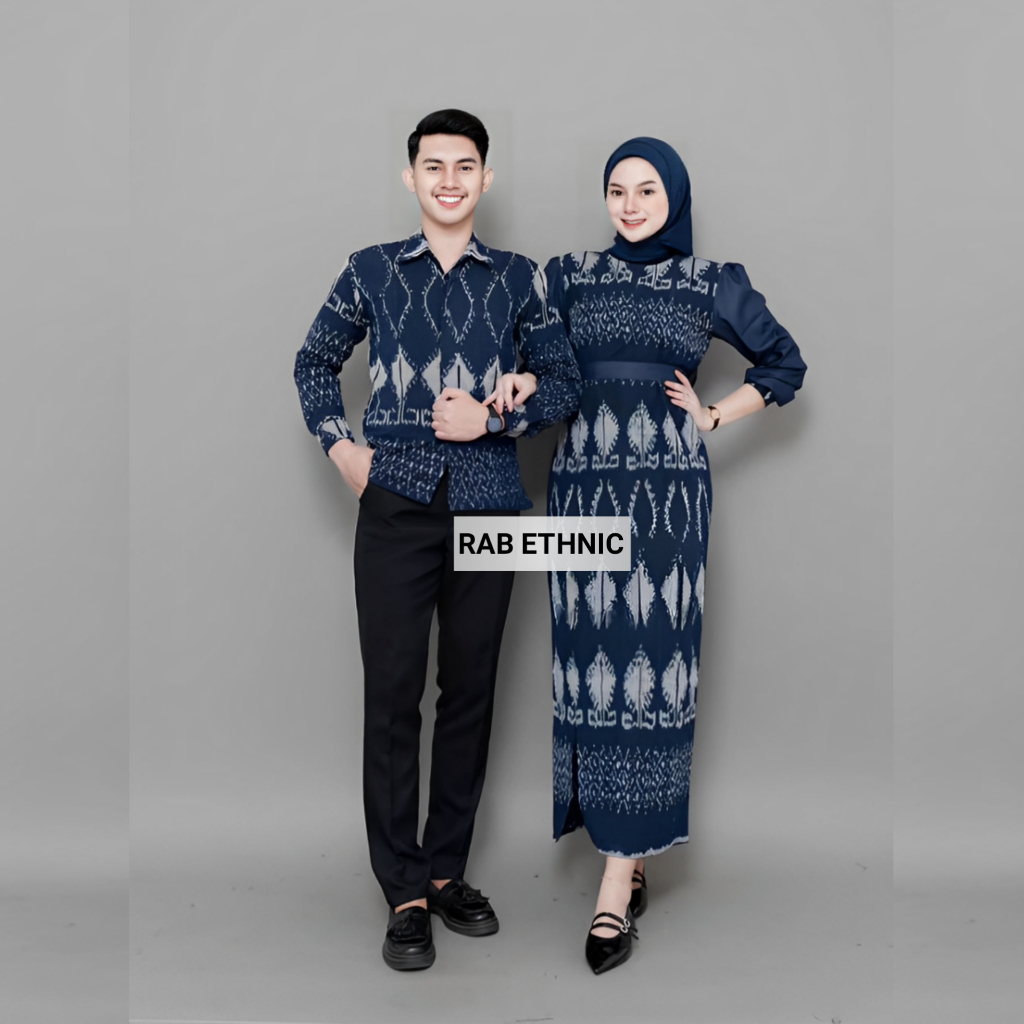 SET COUPLE TENUN BAJU TENUN COUPLE NAVY SET COUPLE KONDANGAN DRESS TENUN KEKINIAN GAMIS BATIK COUPLE