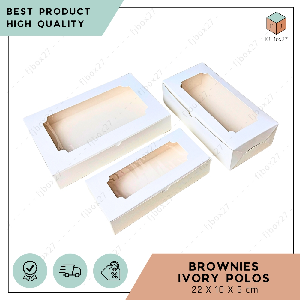 

(10 pcs) BOX BROWNIES IVORY POLOS 22X10X5 CM / DUS BROWNIES PUTIH POLOS / KOTAK BROWNIES POLOS