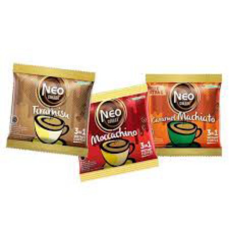 

KOPI NEO COFFEE CARAMEL MACHIATO | MOCCACHINO SACHET NETTO 1 RENCENG ISI 10 PCS X 20 GR