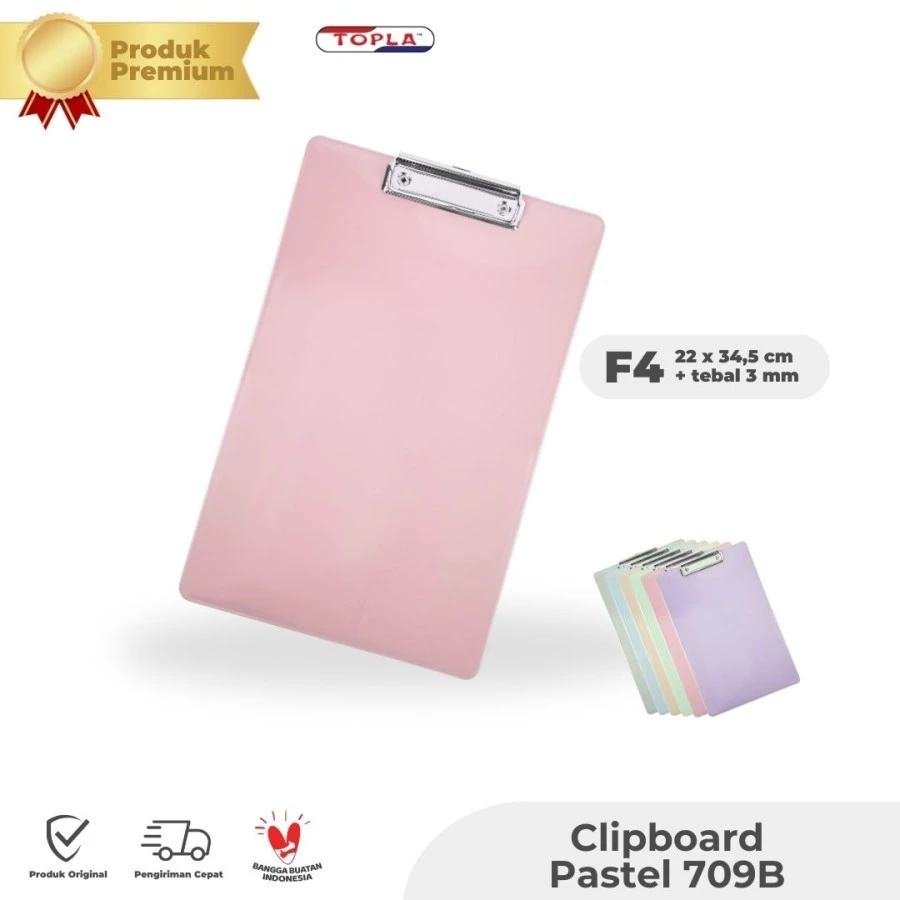 

Clipboard/Clip Board/Papan Jalan/Ujian/Dada Plastik Folio/F4 Pastel Butek Murah Topla + Penjepit
