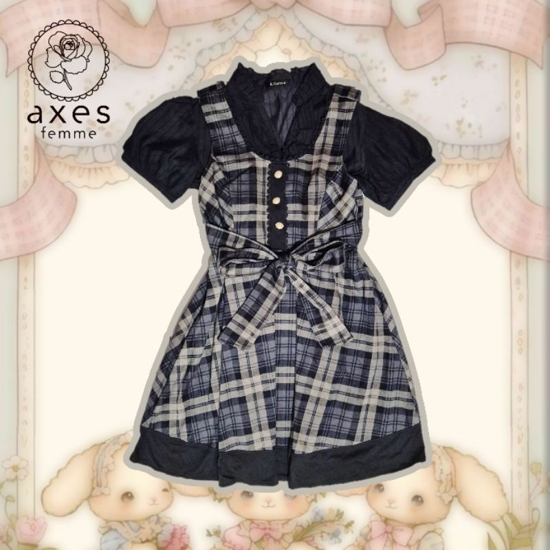 ( Axes femme ) goth gothic dark academia black dress plaid checkered tartan gingham jsk jumpskirt ju