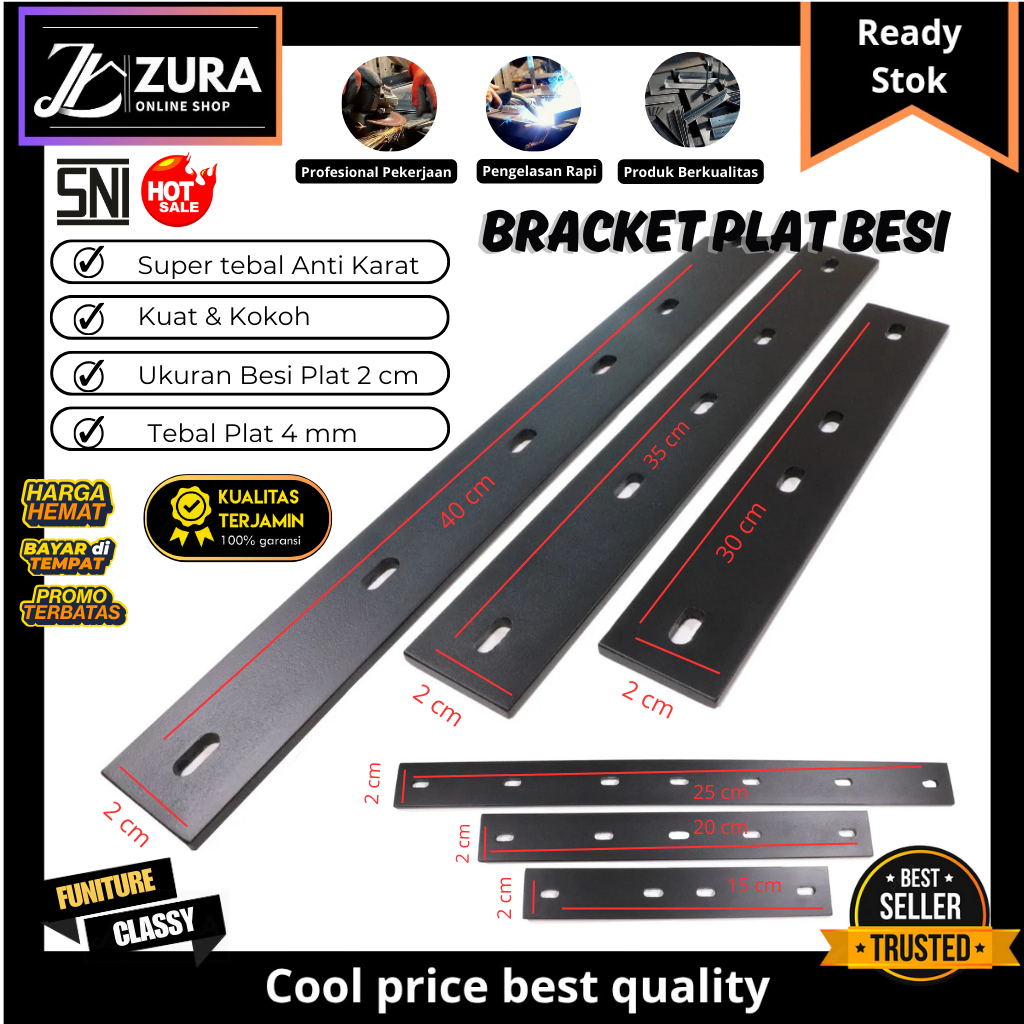 Plat Besi Tebal 4mm Lebar 2cm Bracket Plat Besi Lubang Universal Panjang