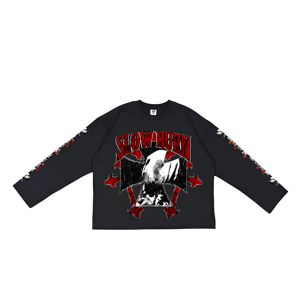 Longsleeve Boxy Heavyweight "Crucifix" Black - Kaos Skena Lengan Panjang By: Slowburn.id
