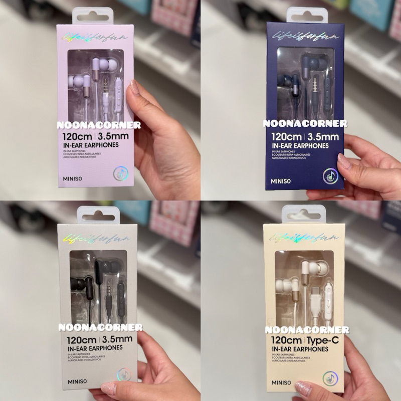 Miniso ‼️ Headset / Over In Ear Earphones Life Is For Fun Casual 3.5mm Autojack & Type C Collections