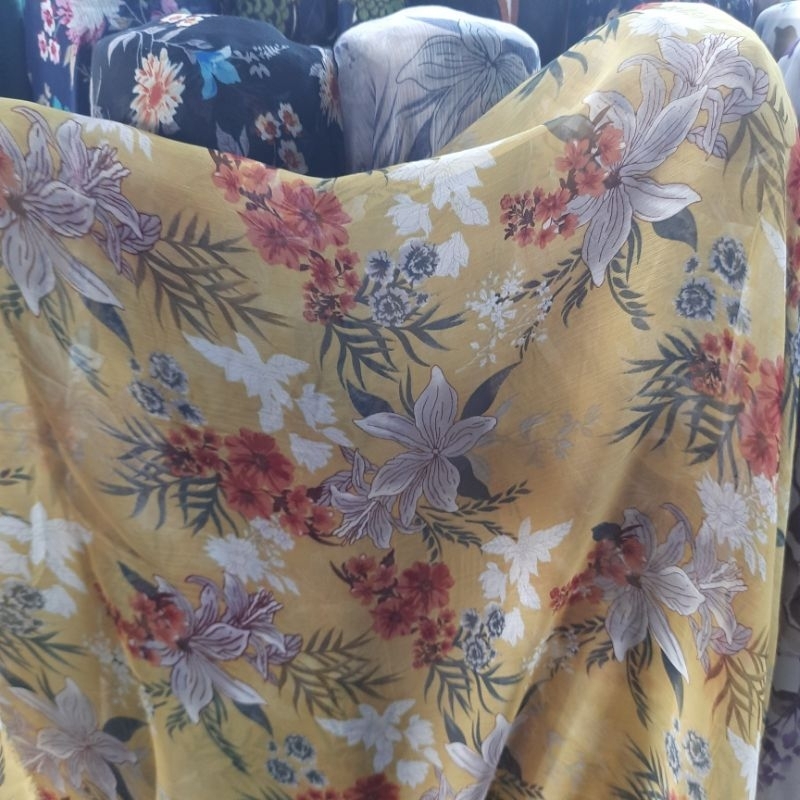 kain sifon yoryu motif | Harga/0,5m| kain sifon meteran | kain sifon motif | bahan sifon motif bunga