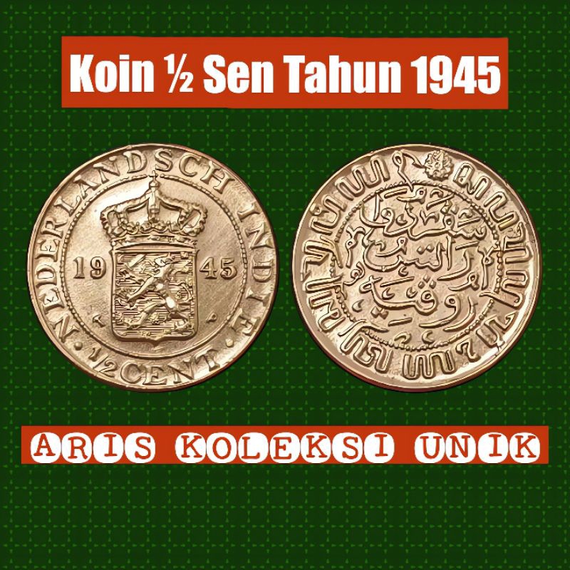 koin ½ sen tahun 1945 benggol kecil asli