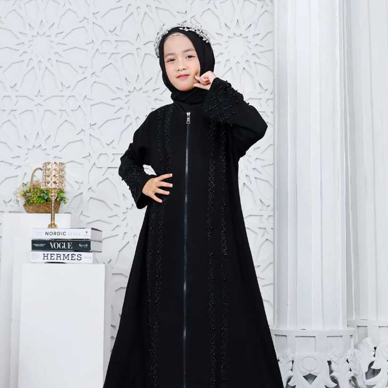 Aura Abaya Anak Perempuan Gamis Syari Muslimah Dubai Turkey Abaya Anak Ziper Mutiara