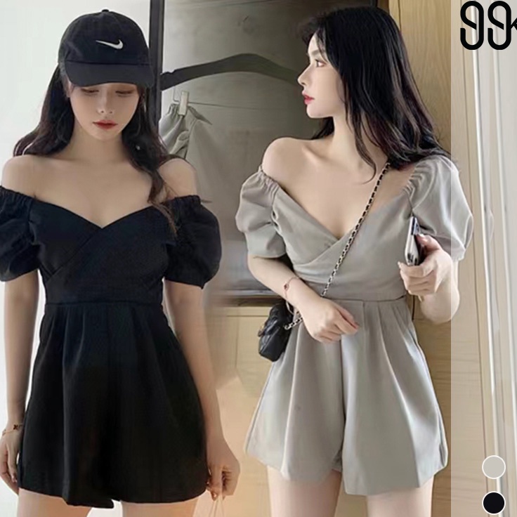 Jumpsuit Short Puff Sleeve Off Shoulder Wide Leg Skirt 1127 SMLXL