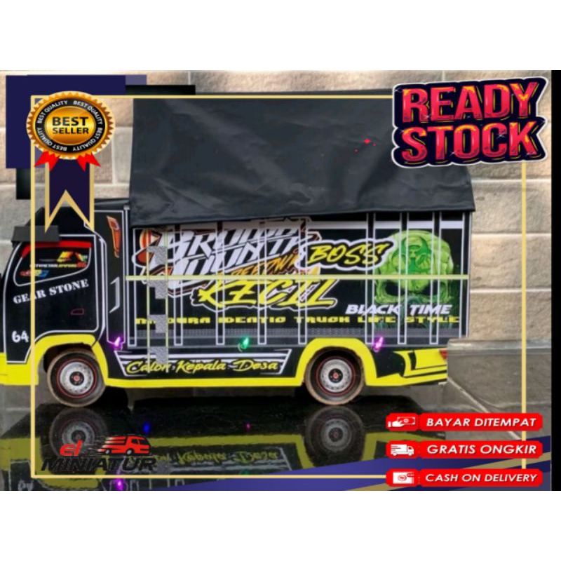 Promo Mainan Anak truk Oleng kayu Remote control  BOS KECIL HITAM Terlaris  Lengkap Lampu Terpal
